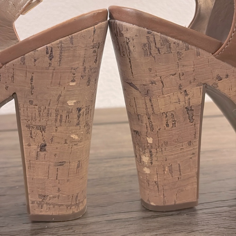 ❌SOLD❌ [G By Guess] Camel Cork Open-Toe Block Heel Platform Sandals Women’s 10.0 - Picture 12 of 13